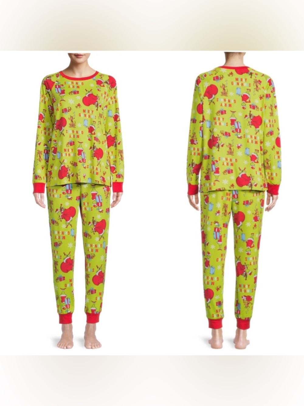 2022 Dr Seuss The Grinch Two Piece Merry Grinchmas Pajamas- Size Medium (8-10)